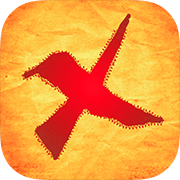 Traveler's Quest App Icon, a stylized red X on a yellow background which fades out from the center to a red orange color with wrinkles like parchment.